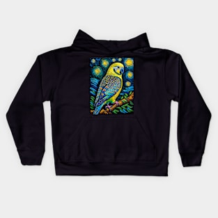 Parakeet in starry night Kids Hoodie